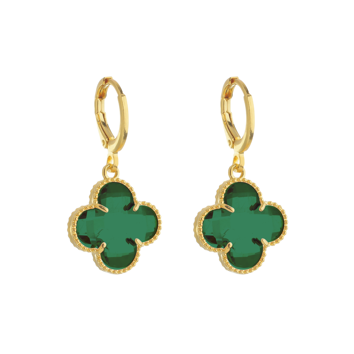Brinco Aurora Dourado de Trevo com Zircônia Esmeralda
