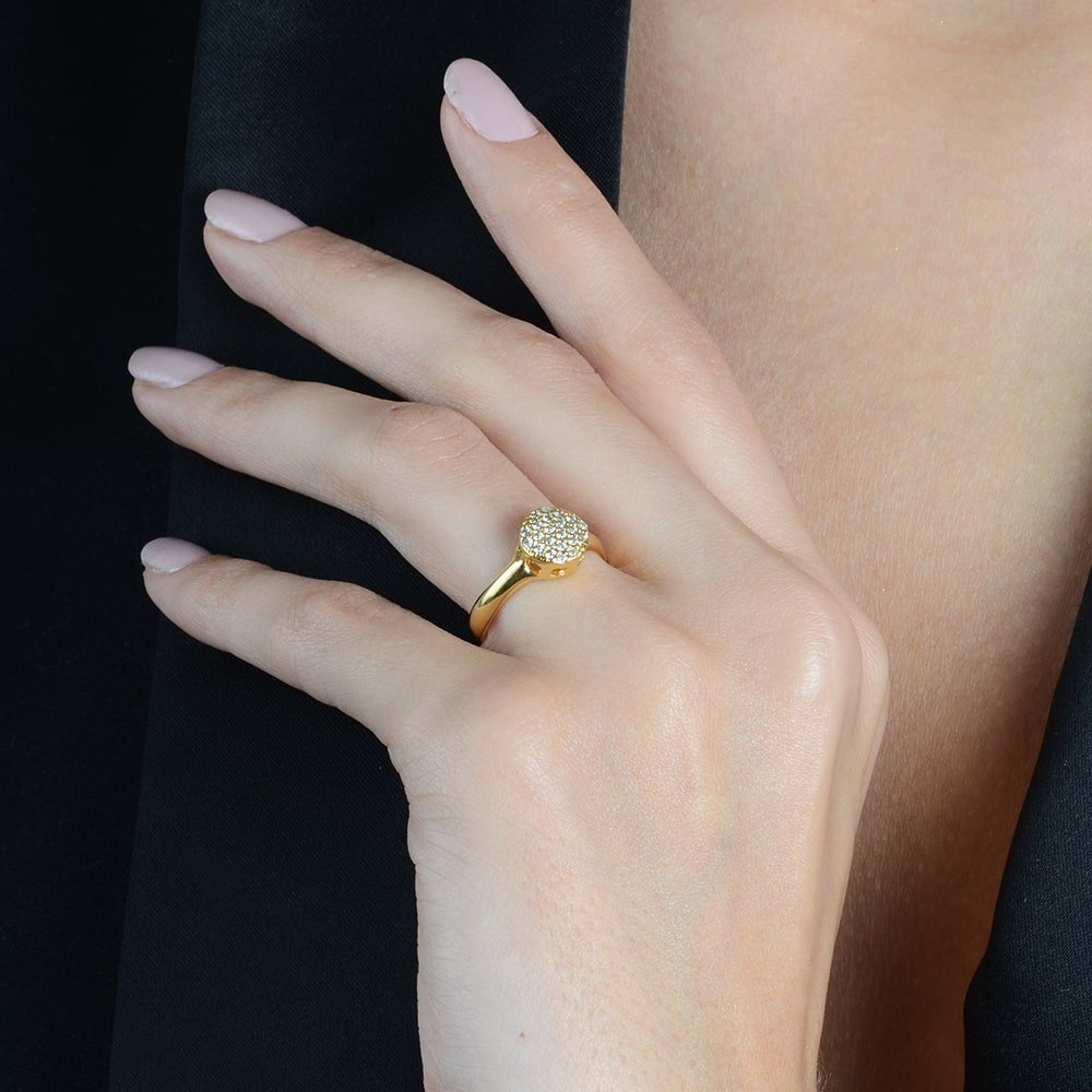 Anel Sirius Colmeia Cravejado de Zircônia