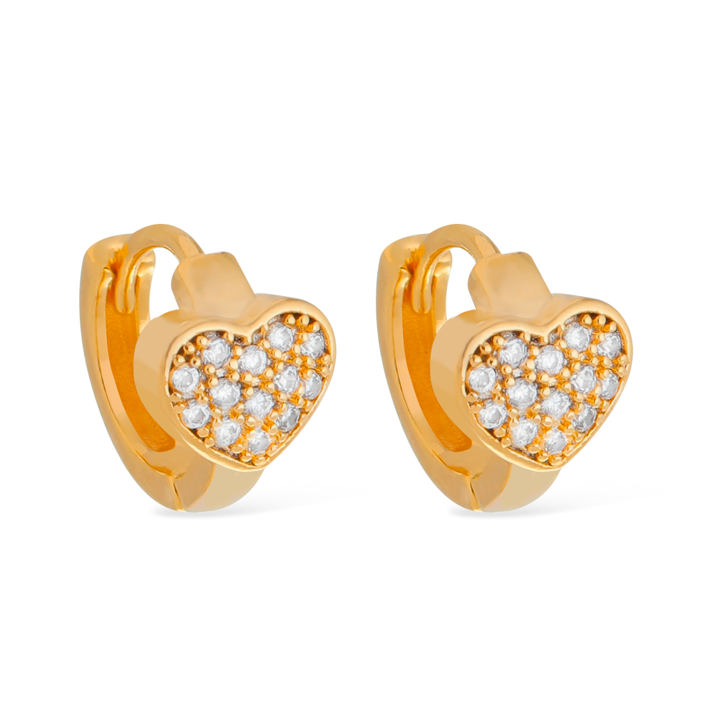 Brinco Passion Dourado de Argolinha com Coração Cravejado