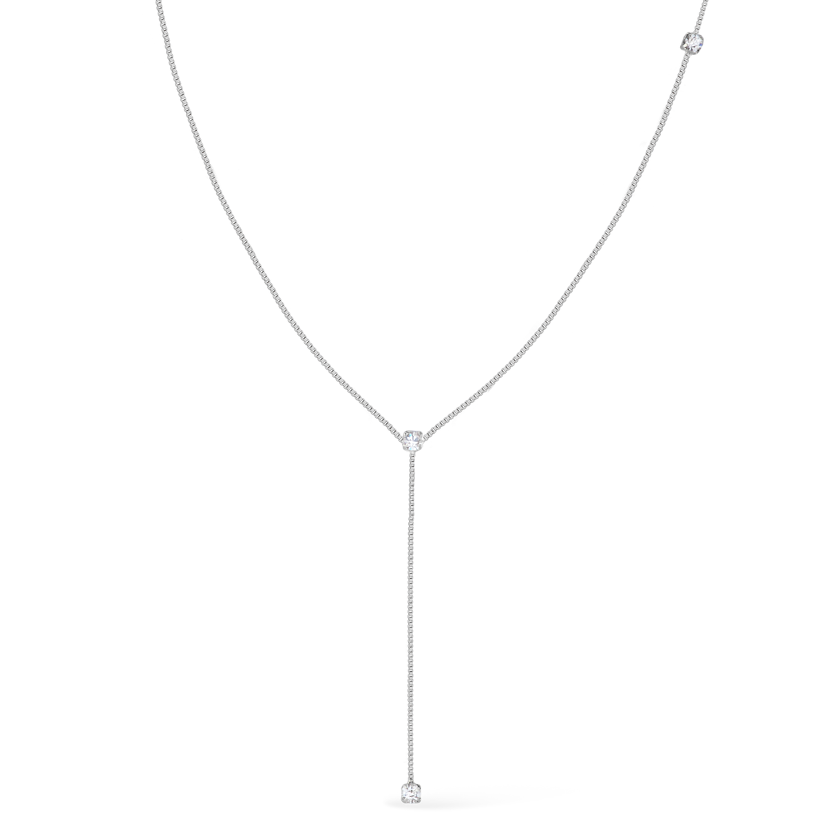 Colar Agata Prateado Gravatinha com Pontos de Luz