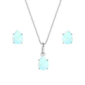 Conjunto de Gota Azul em Zircônia Prata 925