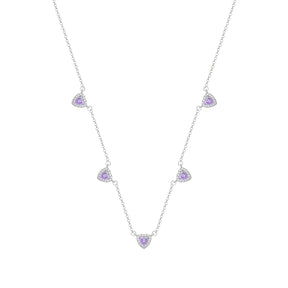 Conjunto Aurora Prateado de Coração Lilás Cravejado de Zircônia