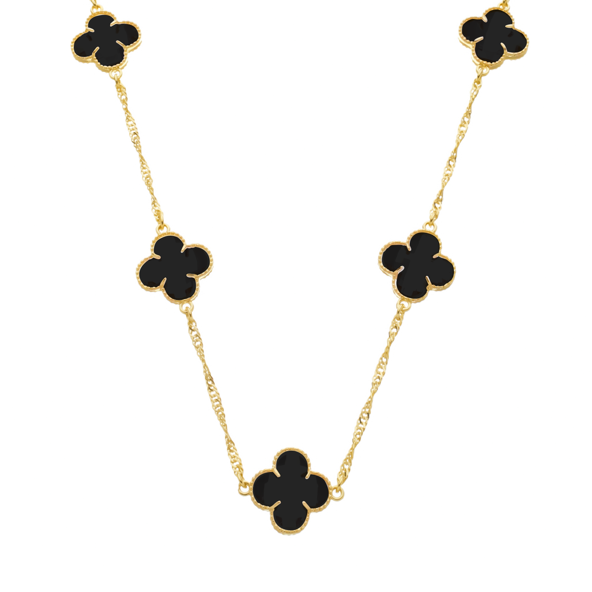 Colar Aurora  Dourado 5 Trevos Preto