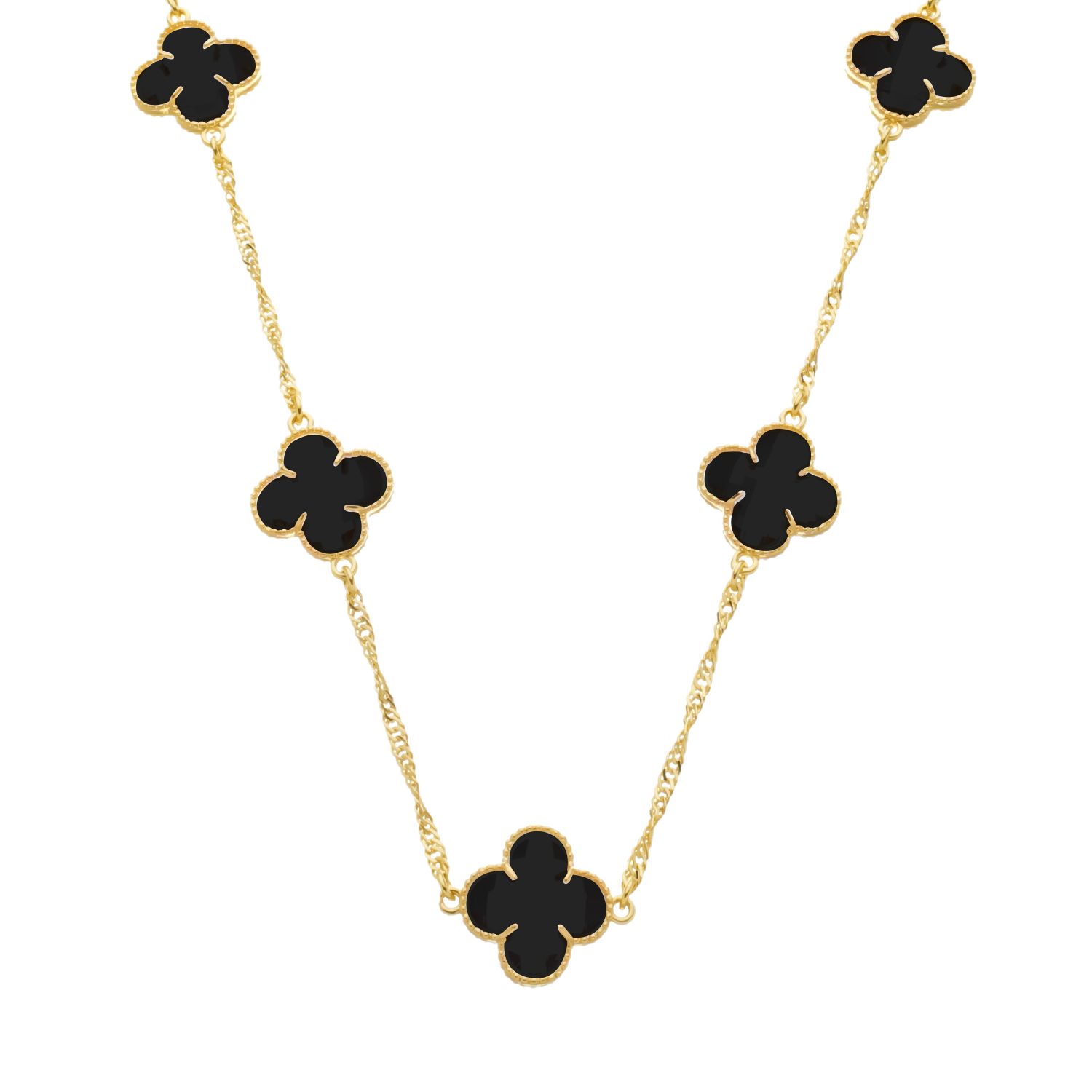Colar Aurora  Dourado 5 Trevos Preto