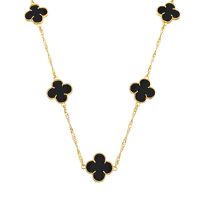 Colar Aurora  Dourado 5 Trevos Preto