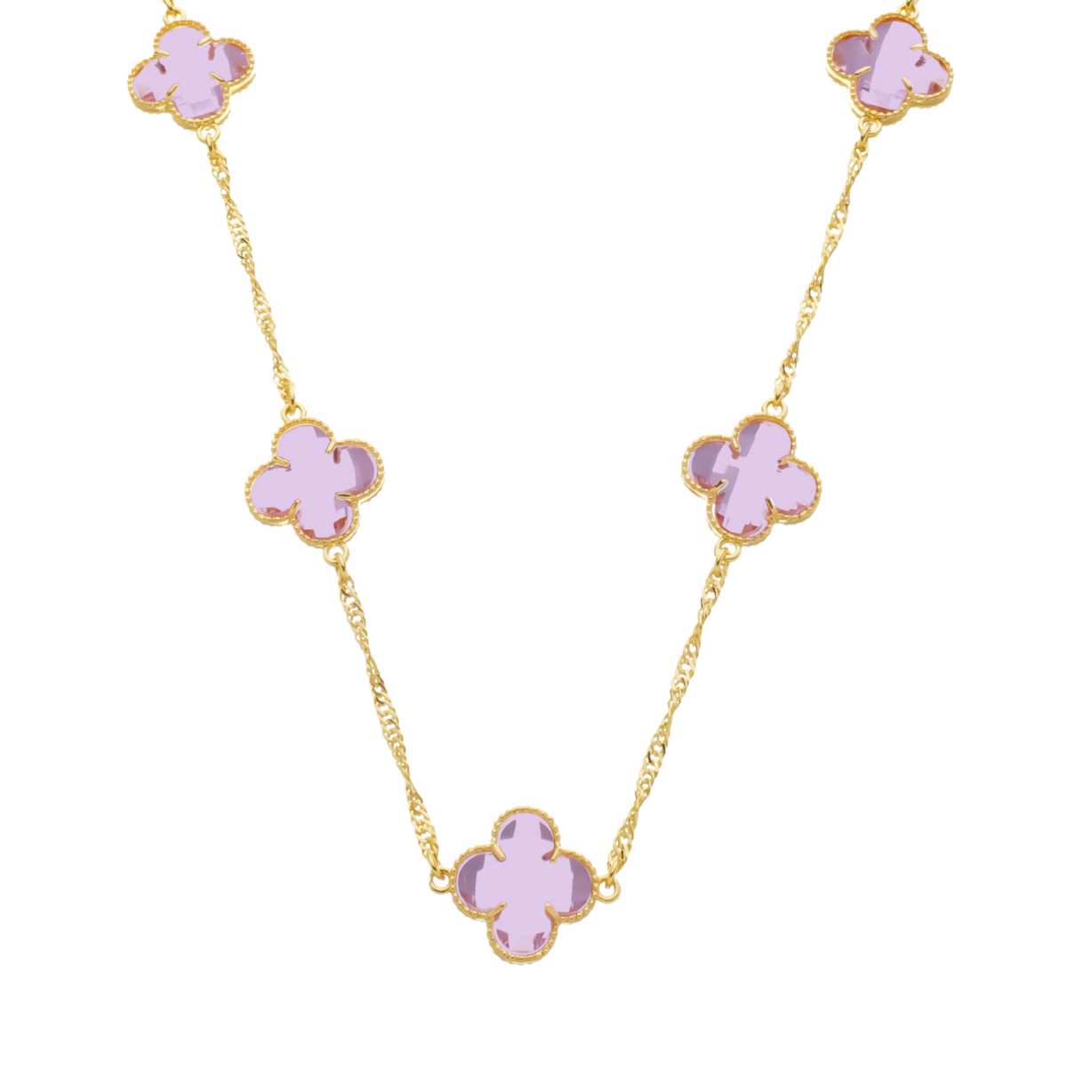 Colar Aurora Dourado 5 Trevos Rosa