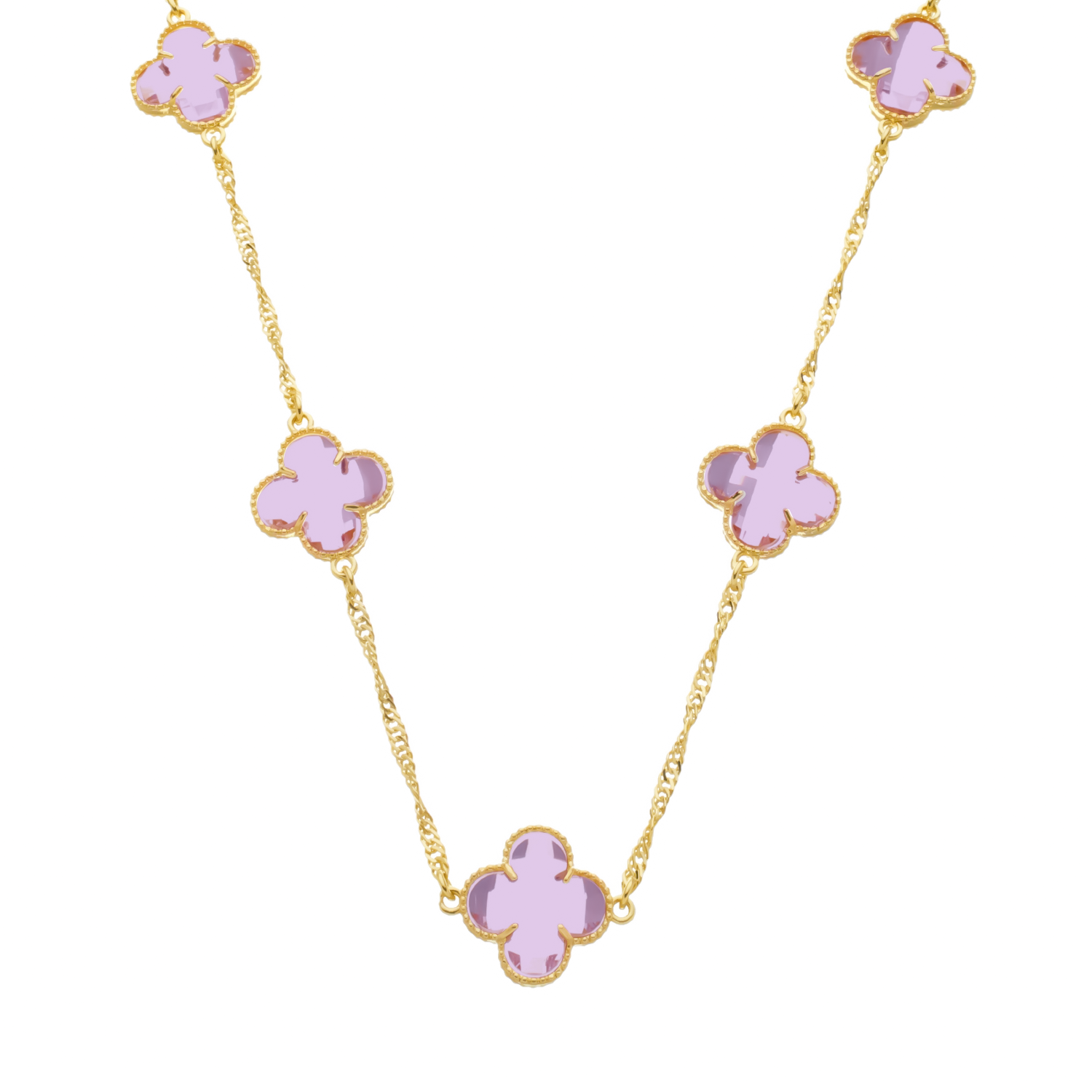 Colar Aurora Dourado 5 Trevos Rosa
