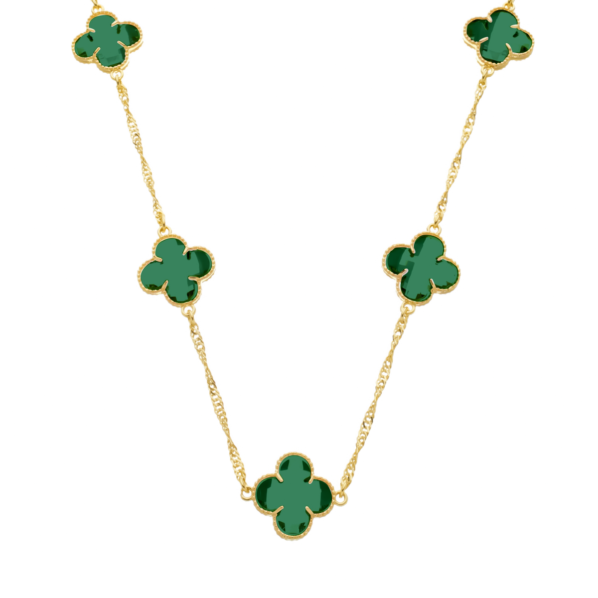 Colar Aurora Dourado 5 Trevos Esmeralda