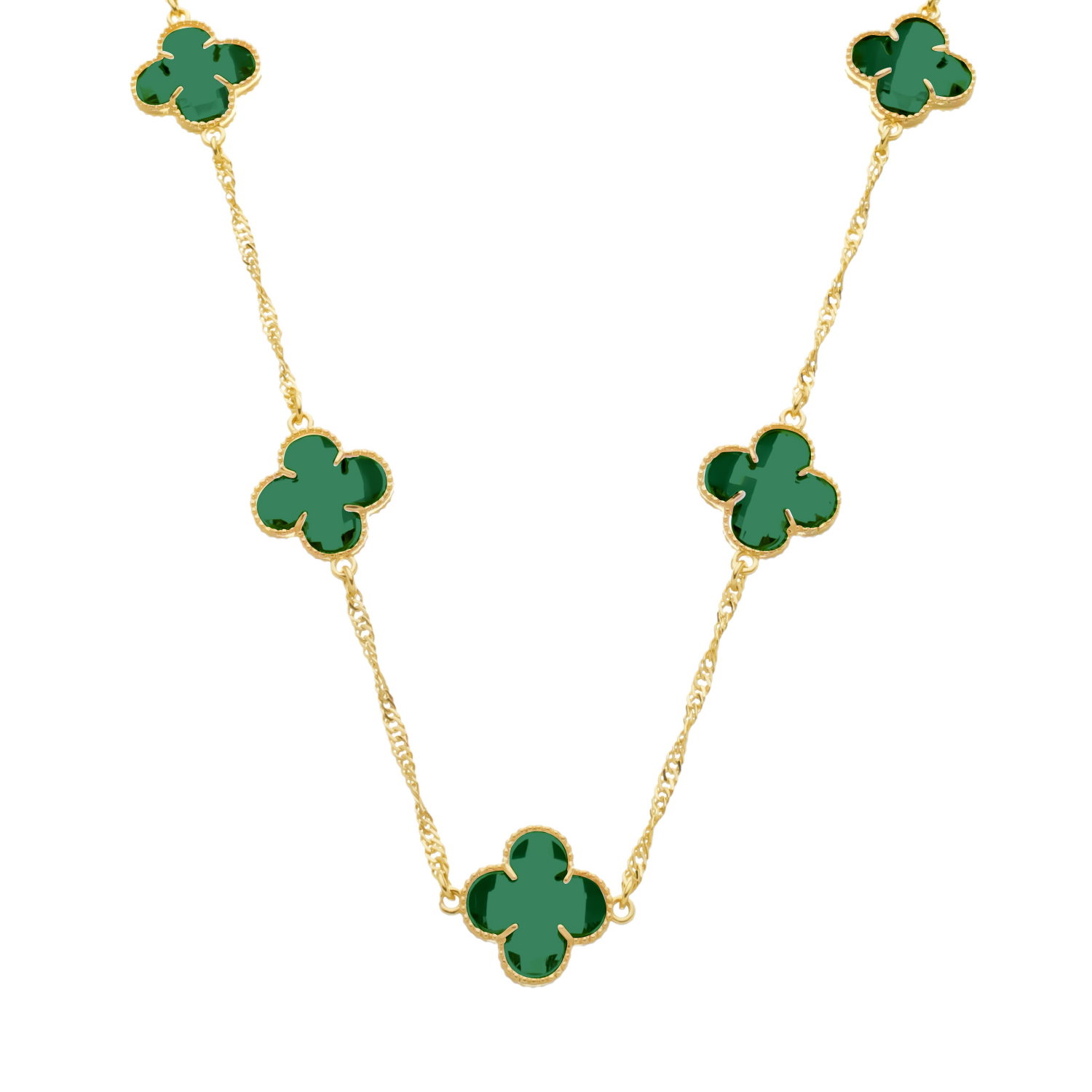 Colar Aurora Dourado 5 Trevos Esmeralda