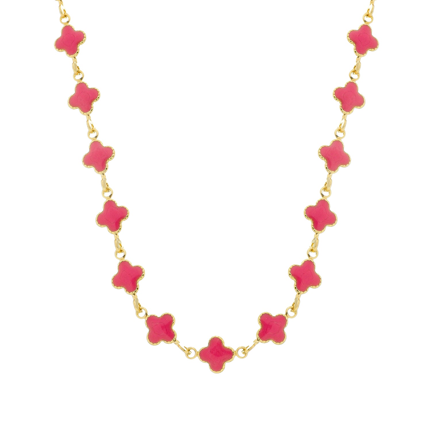 Colar Aurora Dourado de Trevos Rosas