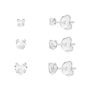 Trio de Ponto de Luz de Coração em Prata 925