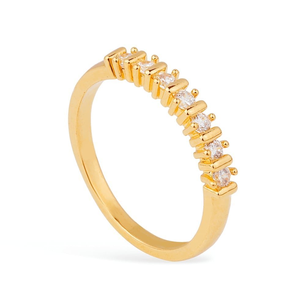 Anel Sirius Dourado Cravejado com 7 Zircônias