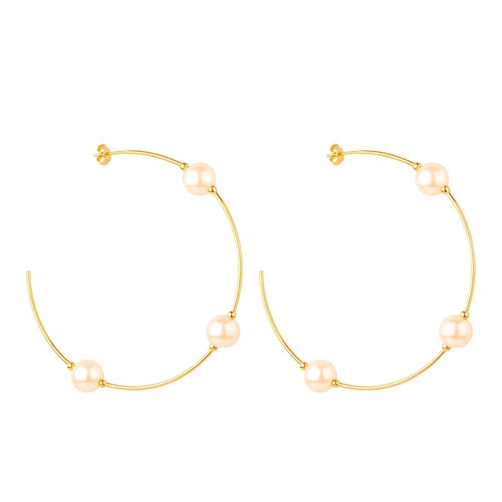 Brinco Greta Dourado de Argola com Pérolas