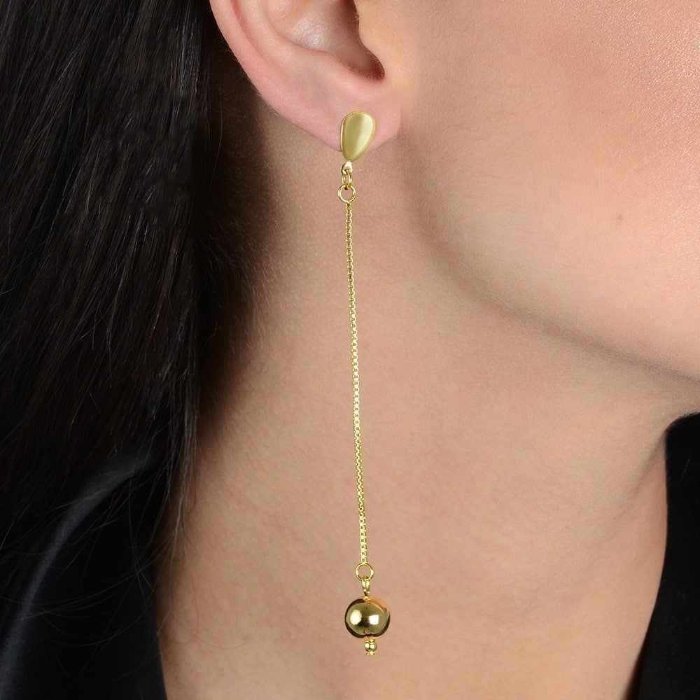 Brinco Aurum Dourado de Corrente com Bola