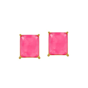 Brinco Aurora Pink Dourado de Zircônia Retangular