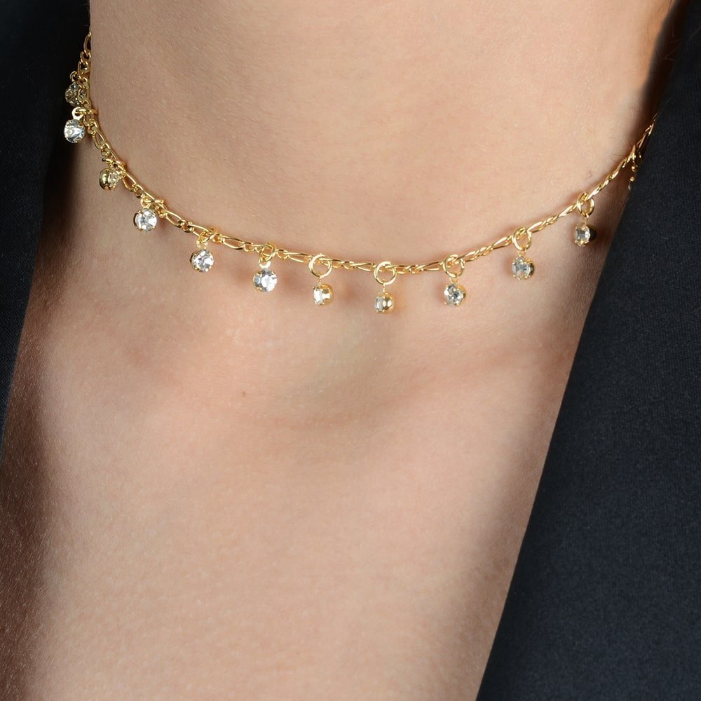 Chocker Sirius Dourada Pontos de Luz com Extensor