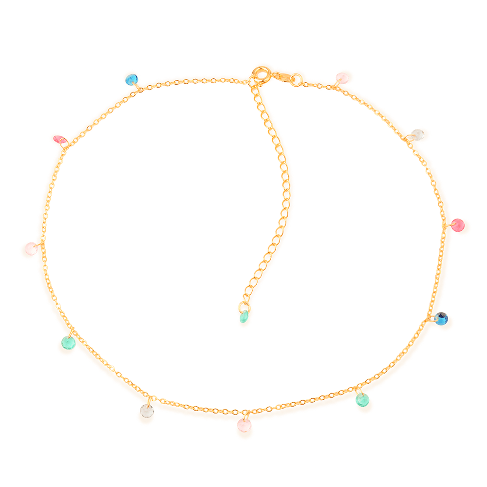 Chocker Aurora Dourado Pontos de Luz Coloridos Cristais