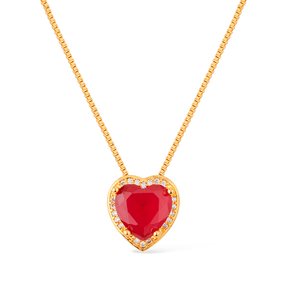 Colar Passion Dourado Zircônia Vermelha Coração Cravejado de Zircônia