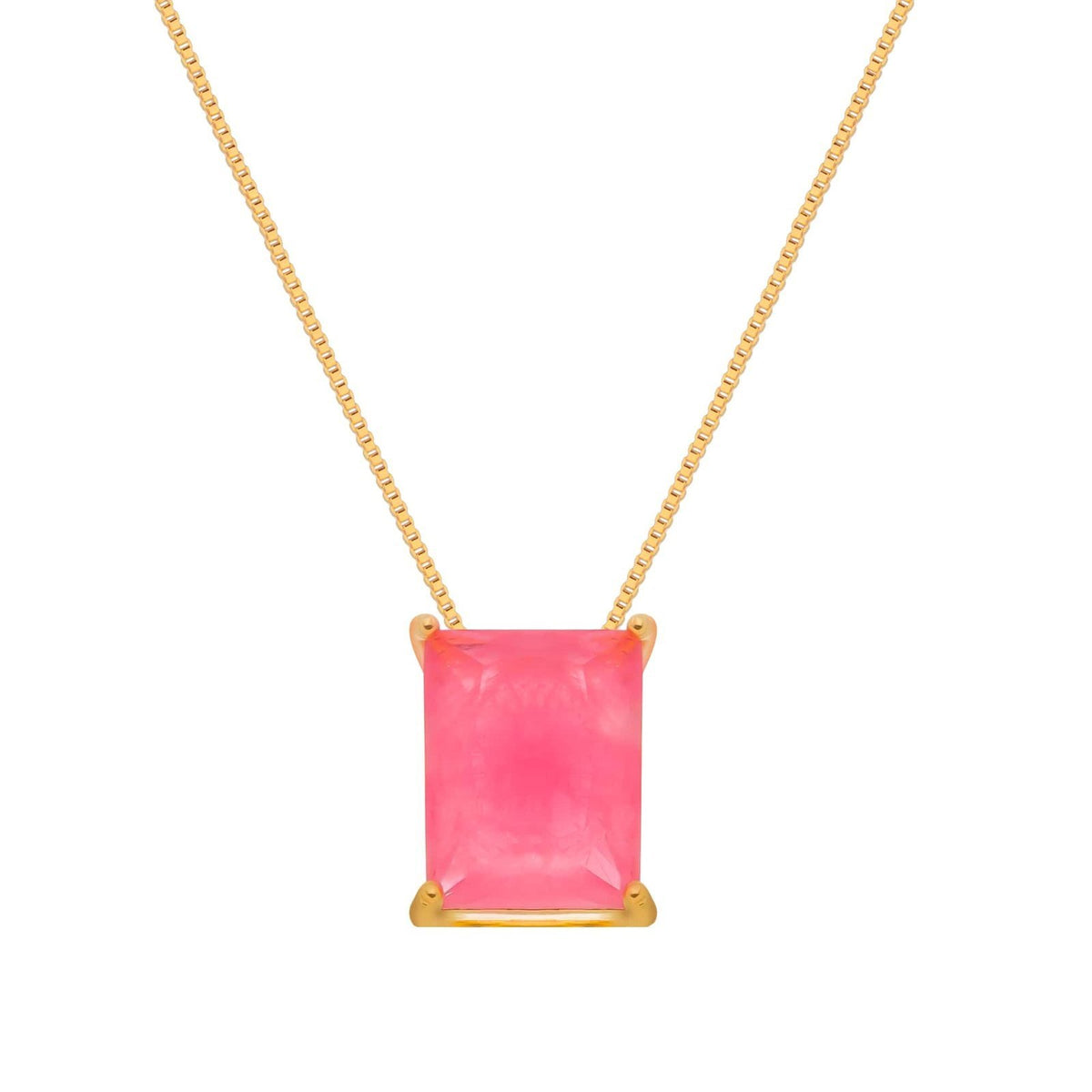 Colar Aurora  Dourado de Pedra Retangular Rosa