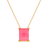 Colar Aurora  Dourado de Pedra Retangular Rosa