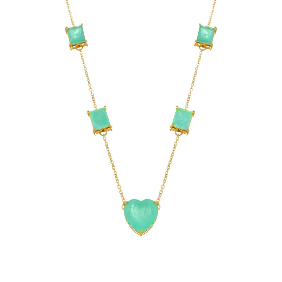 Colar Aurora Dourado de Pedras Coração e Retângulos Tiffany