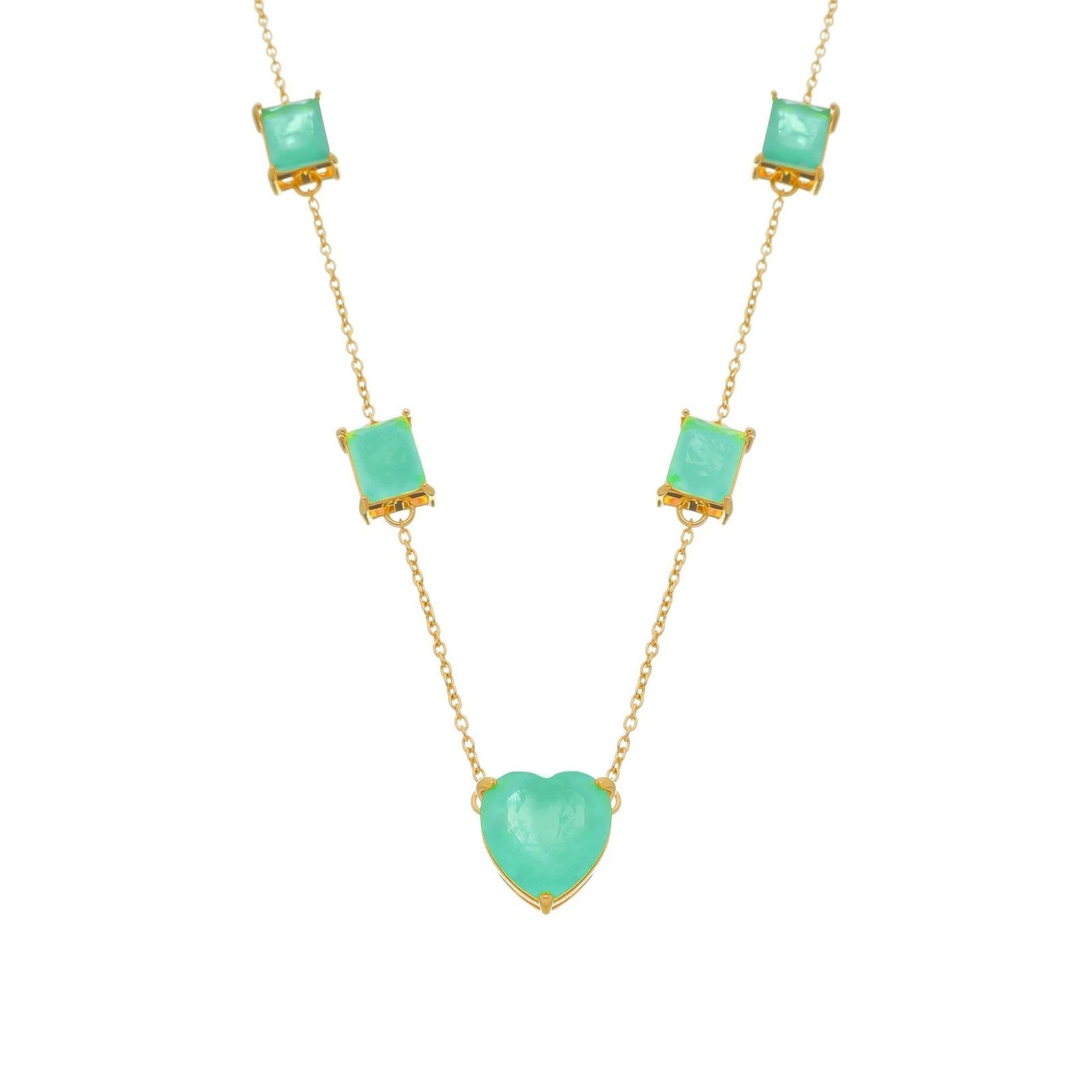 Colar Aurora Dourado de Pedras Coração e Retângulos Tiffany