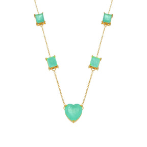 Colar Aurora Dourado de Pedras Coração e Retângulos Tiffany