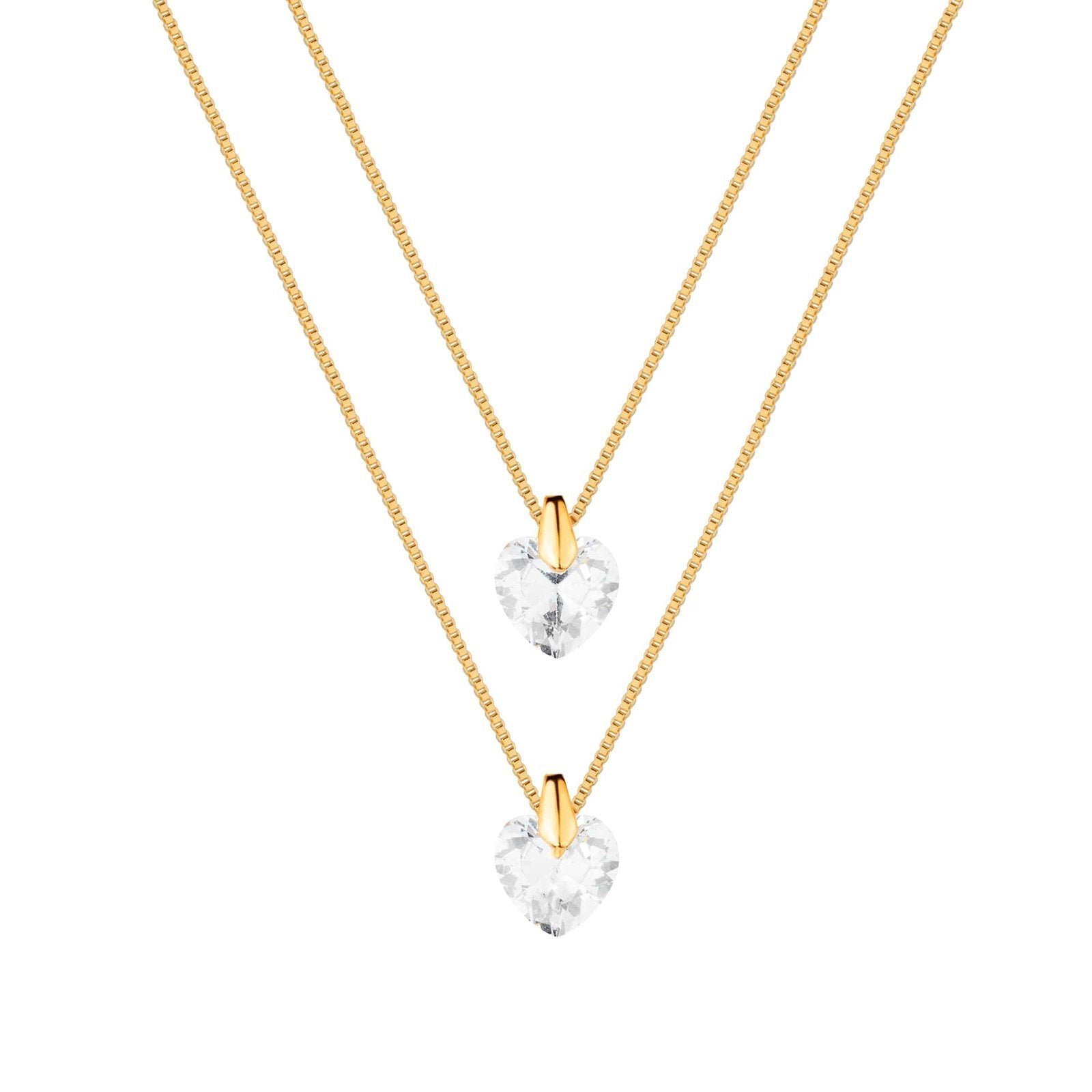 Colar Passion Dourado Duplo de Coração em Cristal