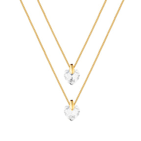 Colar Passion Dourado Duplo de Coração em Cristal