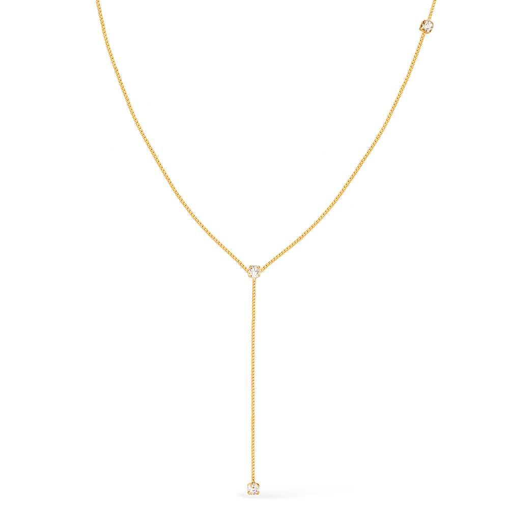 Colar Sirius Dourado Gravatinha com Pontos de Luz em Zircônia